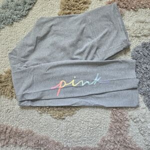 Pink Cotton High Waist Full Length Legging in Grey with Gradient Script Medium